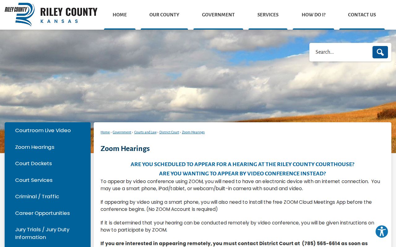 Riley County court schedule remote hearing instructions