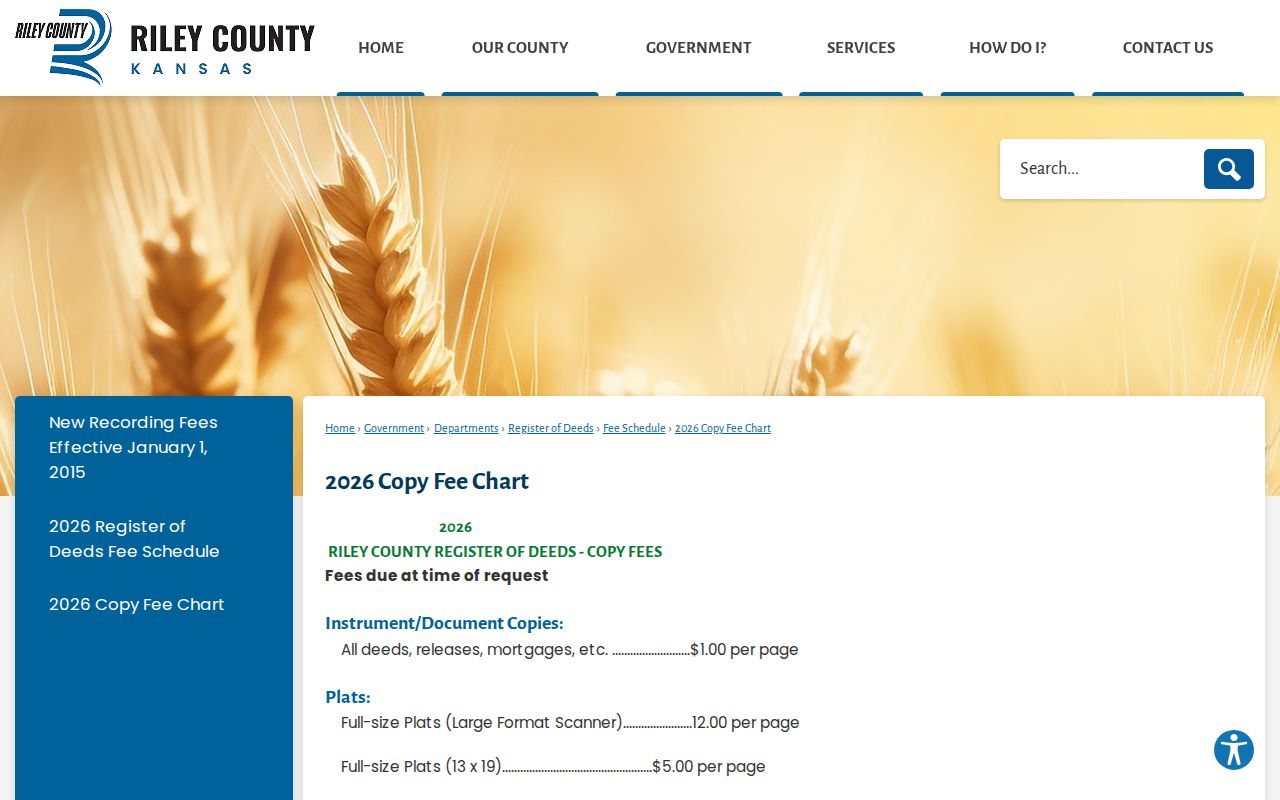 Riley County court case records comparison with Register of Deeds fee chart