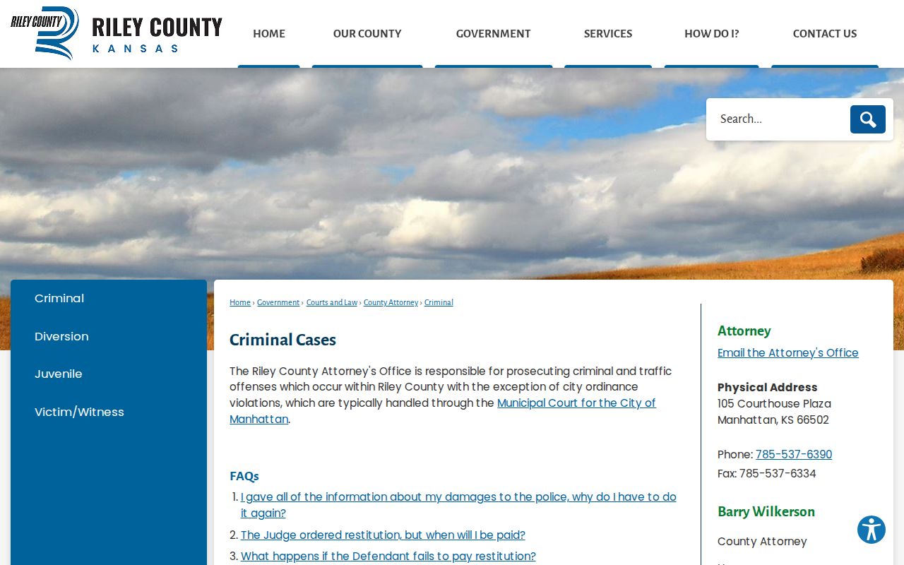 Riley County criminal court docket prosecutorial scope