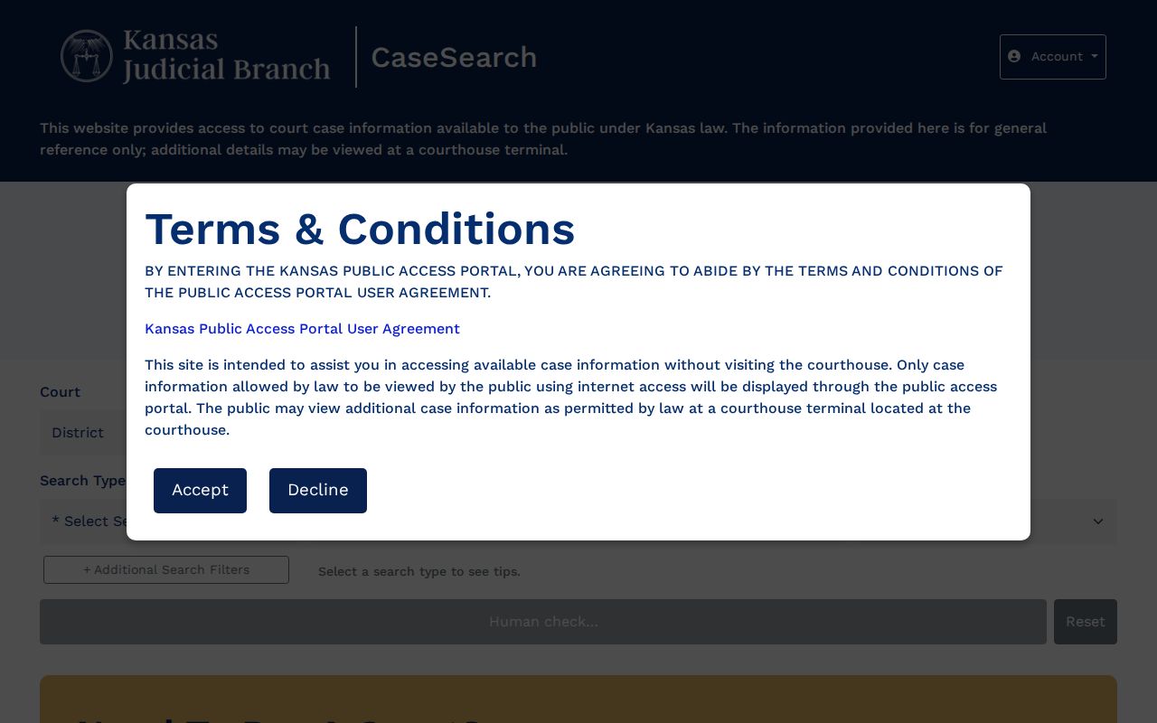 Riley County court docket Kansas CaseSearch fields