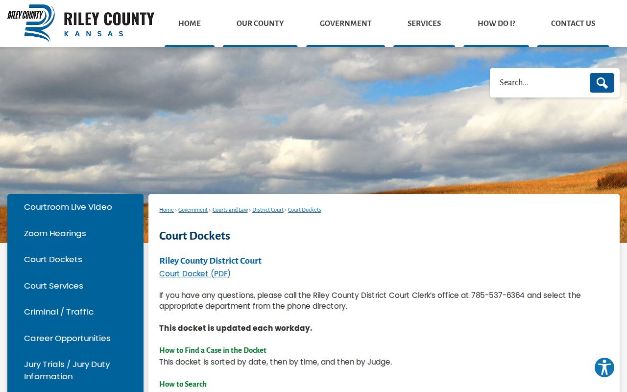 Riley County court docket PDF update and search instructions